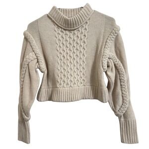 ZARA Cable Knit Mock Neck Cropped Sweater Women Cream Wool Blend S‎ Bloggers Fav